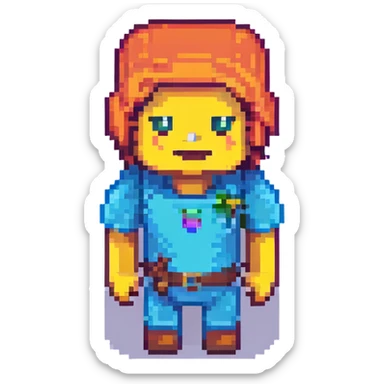 Convert this character to Minecraft emoji style with blocky, pixelated, simplified features and vibrant colors, on a transparent background. sticker
