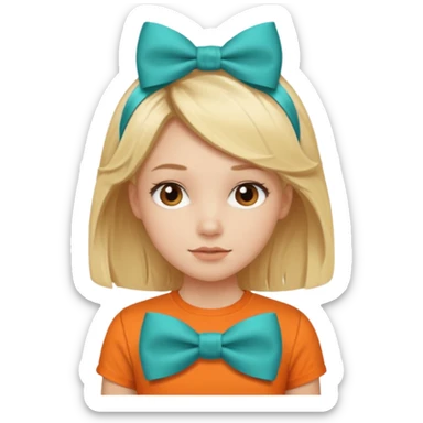 blond girl with orange shirt and  teal bow in hair sticker