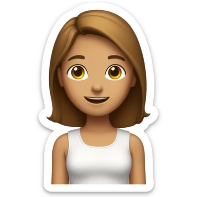 Girl with brown straight hair and tan skin waving and smiling with her eyes closed in an upward direction sticker