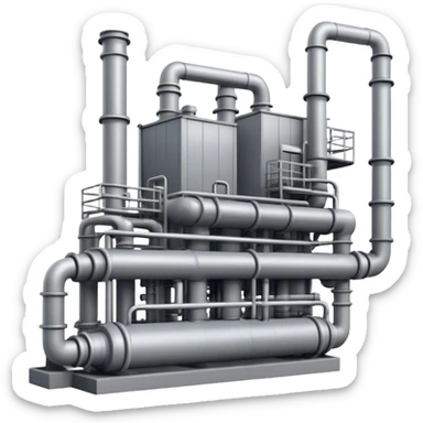
An emoji of an industrial factory in realistic gray tones, with pipes sticker