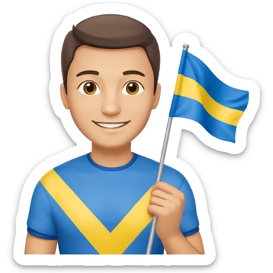 photorealistic Ukrainian man with the flag of Ukraine sticker