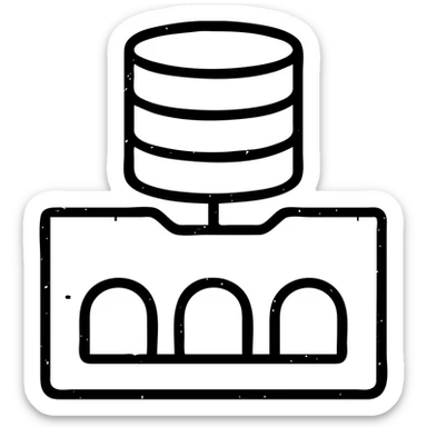 database shapes intersecting with a basement underground motif with worn distressed effect sticker