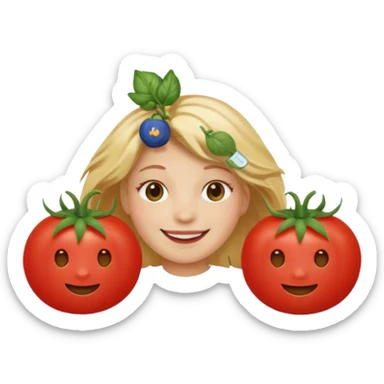a red tomato with blonde hair coming out of it  sticker
