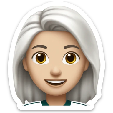 White female with light skin, medium white hair with blue eyes wearing Philadelphia Eagles jersey cheering  sticker