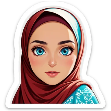 Turkish beautiful finish Konya girl blue eyes with hijab and turquoise stone dress sticker