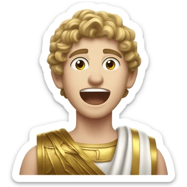 white boy in a Ancient Greek costume singing, on stage  sticker