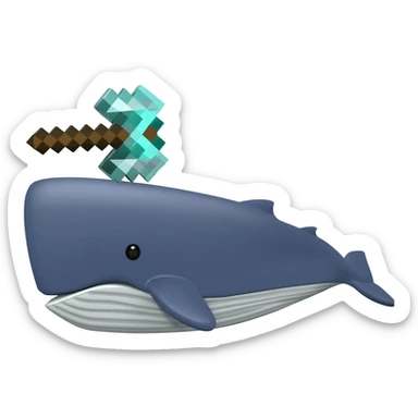 A whale with a minecraft diamond pickaxe on top of it's head sticker