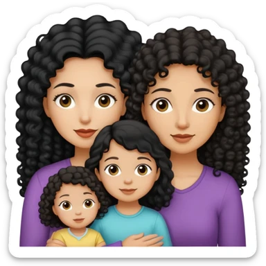 Aunt and niece, Aunt black long straight hair, light medium skin, and toddler niece, tan skin black curly hair sticker