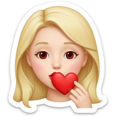 A cute circular blowing a smooch kiss with heart and little bite on the lower lip sticker