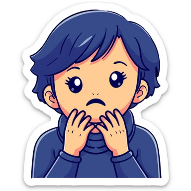 cartoon style girl showing emotional distress, hands at her throat, exaggerated facial features sticker