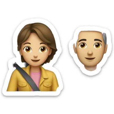 a girl in a car with hier dad sticker