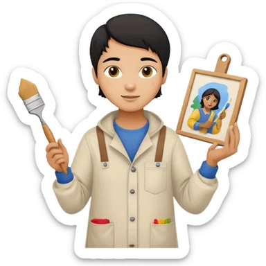 black haired light brown skinned painter with canvas sticker