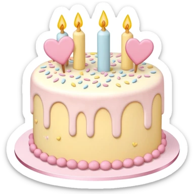 Cake with hearts and sprinkles in soft pink, beige and yellow pastel colors sticker