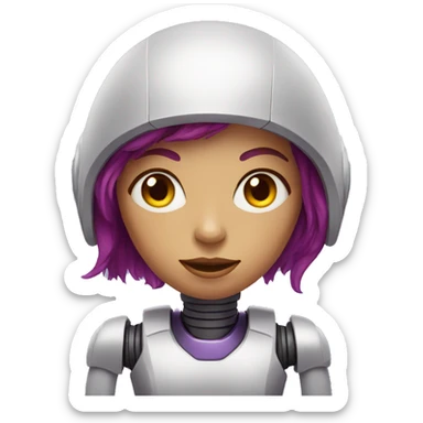 red hair robot woman whit purple eyes sticker