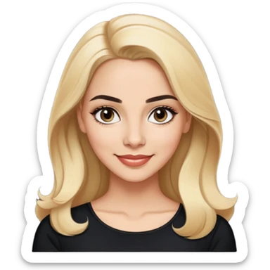 Professional portrait of Linette Torres, Puerto Rican actress with light skin, charismatic expression, bright eyes, beautifully shaped eyebrows, charming smile, long blonde hair, wearing an elegant black top sticker