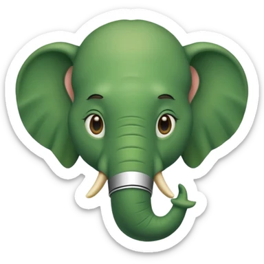 A green head with a green elephant trunk sticker
