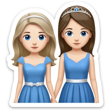 Bridesmaid with blue dress and long hair and bride with short skirt and up hair  sticker