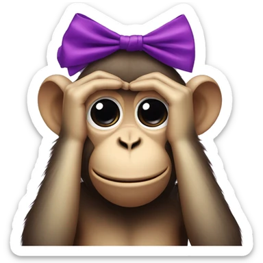 Monkey covering eyes with a purple bow  sticker
