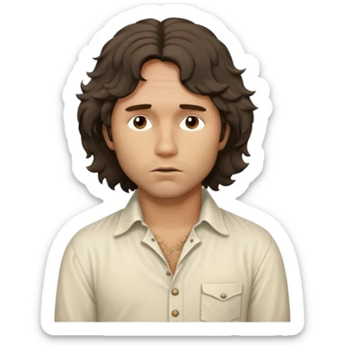 solarpunk realistic ultra HD - a thoughtful, messy, shaggy Jim Morrison in a ivory Victorian shirt in action sticker