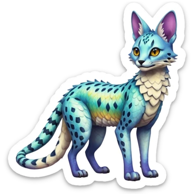 Epic scaley scaled iridescent complex detailed realistic aesthetic-scenic-Fakémon-Trico-Sergal-Serval-Vernid-creature sticker