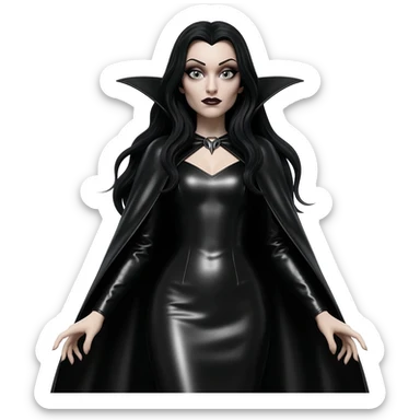 Countess Dracula from Universal Monsters with long black hair, black metallic long dress, black metallic long cape sticker