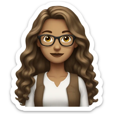 girl brown long hair white skin glasses sticker