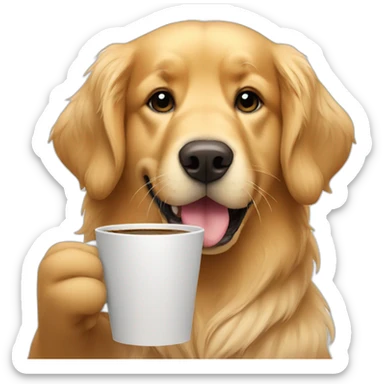 Golden retriever drinking coffee  sticker