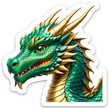 cinematic-noble-dragon-portrait-emoji,-poised-and-majestic,-with-a-sinuous,-elongated-body-covered-in-intricately-detailed,-shimmering-scales-in-hues-of-emerald-and-gold,-and-piercing,-fiery-eyes-that-reflect-ancient-wisdom; sticker