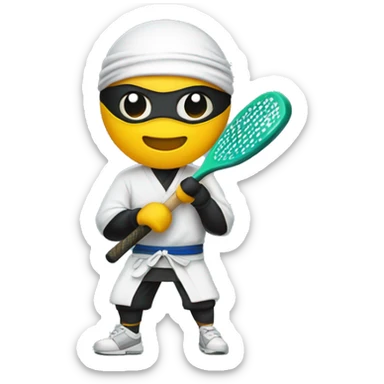 Ninja holding a pickleball paddle sticker