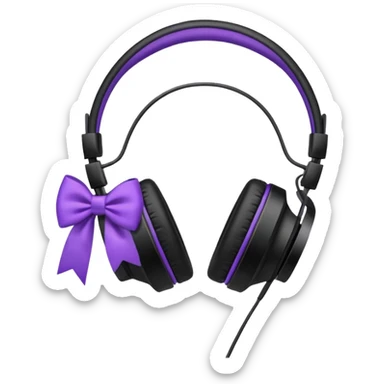 headphones with bow on the right side black and purple  sticker
