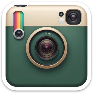 Instagram logo in iOS style, dark green base with light beige accents, square with rounded corners, large camera lens, minimalism, no other colors sticker