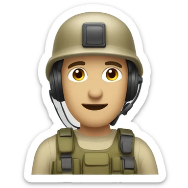 operator dressed in khaki color with a milatary helmet, without glasses, ready to respond to alerts, preferably male sticker