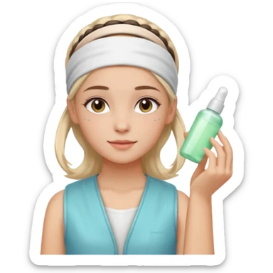 Clean girl aesthetic emoticons, apply skincare products, headband, glowing skin, vest, soft lighting
 sticker