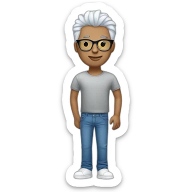 Cool man wear a glasses red and wear a jeans blue and wear a  t shirt white and his hair is silver  sticker
