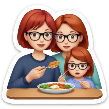 Mutter rote kurze haare mit Brille und Tochter lange braune Haare am Essen sticker
