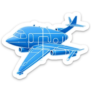 blue blueprint with one dashed line marking a start and a destination sticker