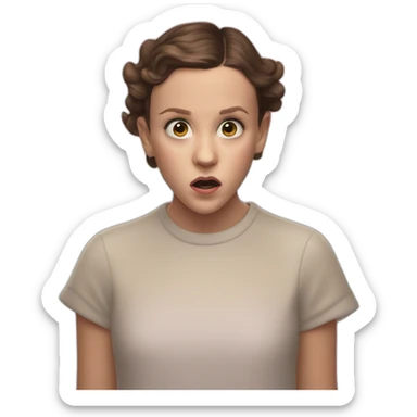 Picture of millie bobby brown being scared of a rainbow sticker