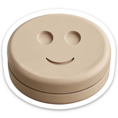 solid compact puck or shallow disc of light beige or chalky white cleaning clay with dry matte surface and slight cracks or texture lines on top, round or oval shape with smooth edges, handmade natural cleaner, no sponge lid or container, apple emoji style, soft lighting, subtle shadows, emoji scale sticker
