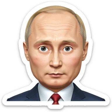 Vladimir Putin, ultra-high detail, 4K photo realism, round face, lifelike skin and facial features, polished finish, cool expression, clean background sticker