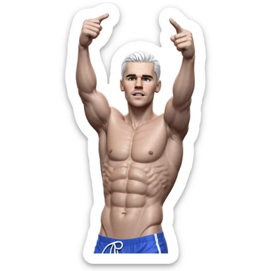 muscular white haired man sticker