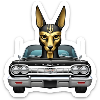 Hot rod custom 1964 impala low rider four door Anubis painted on the hood  sticker