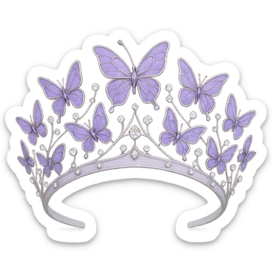 butterfly crown with a frosted lavender base, butterflies in light and medium purple enamel, sparkling gems sticker