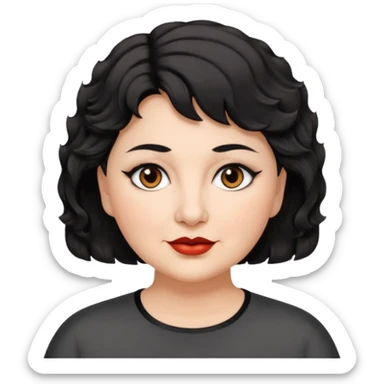 woman 60, brown eyes, very short black wavy wolf cut hair, chubby sticker