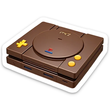 Clash of Clans aesthetic: Cinematic Playful PlayStation 2 Slim Portrait Emoji, rendered in a 3D vector-style similar to standard emojis with minimal shading and bold, simplified shapes. A compact, distinct form with signature details, softly glowing with a cutting-edge console technology charm. Simplified yet unmistakably iconic, highly detailed and consistent, glowing with a soft radiance and high shine. Stylized with a touch of technological advancement and a soft glowing outline, capturing the essence of a beloved gaming relic with a friendly, playful manner! sticker