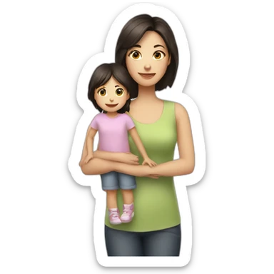 mother and 2 child with dark hair5 and white skin full length sticker