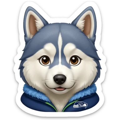 White  brown husky with Seattle Seahawks gear sticker