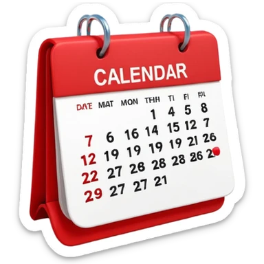 minimalistic Apple-style emoji icon of a calendar in 3D perspective, single date number centered, no text or month name, soft shadows, realistic glossy material, subtle depth, high-resolution, modern flat 3D design sticker