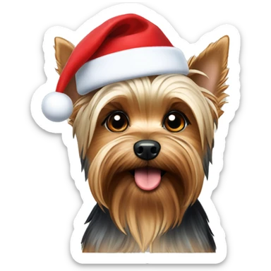 Yorkshire terrier wearing. Santa ht sticker