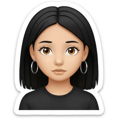 a pretty bratz girl with straight black hair wearing a black tshirt and silver hoops. tan girl sticker