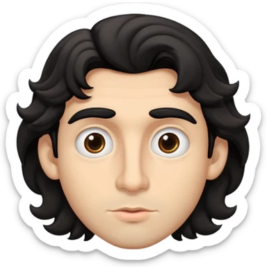 guy with black, wavy hair, thick eyebrows, medium to large size nose and big lips. also has big eyes sticker